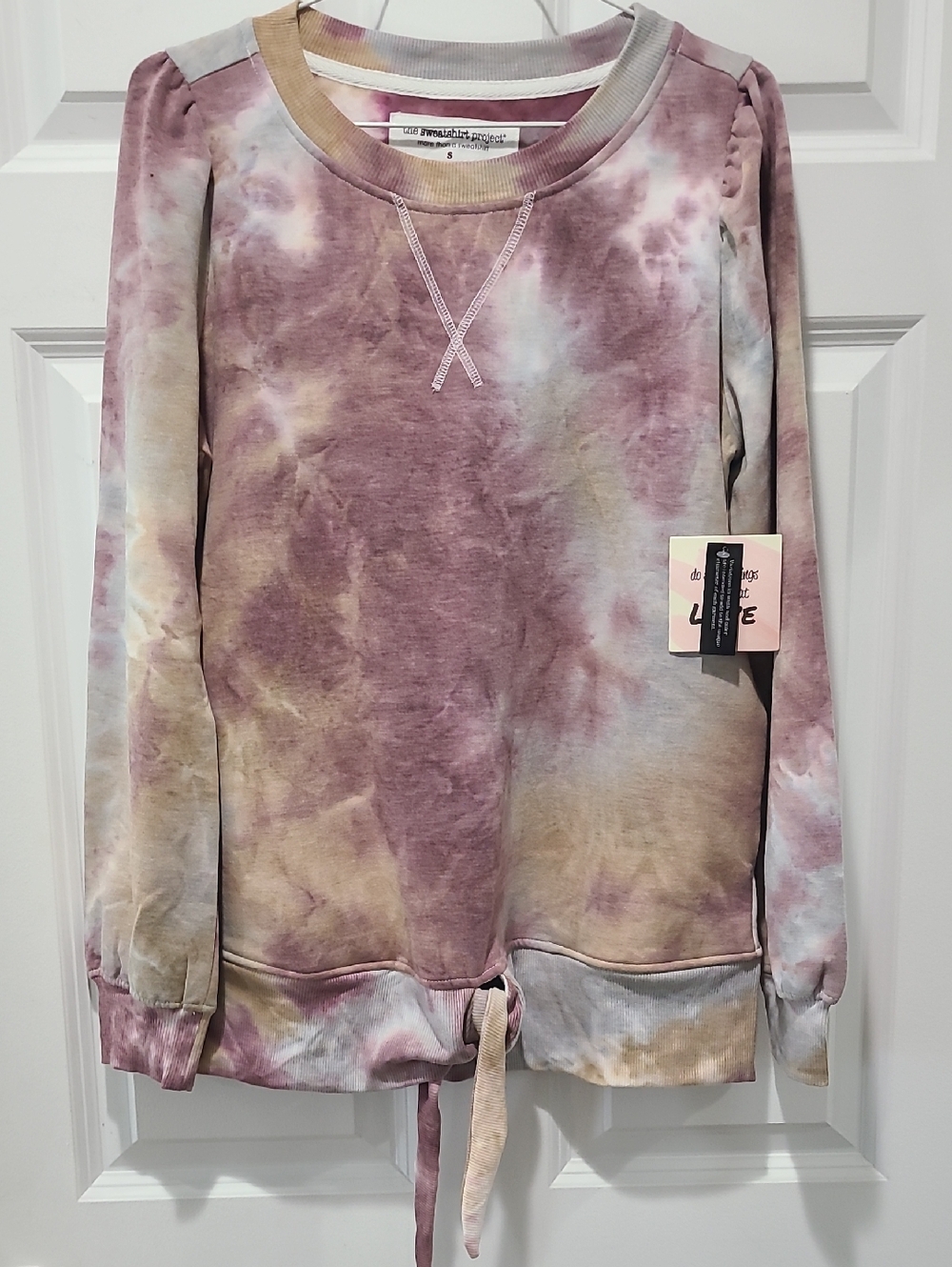 NWT The Sweatshirt Project Tie-Dye Pullover Tunic Sweatshirt Mauve Gray Tan XS